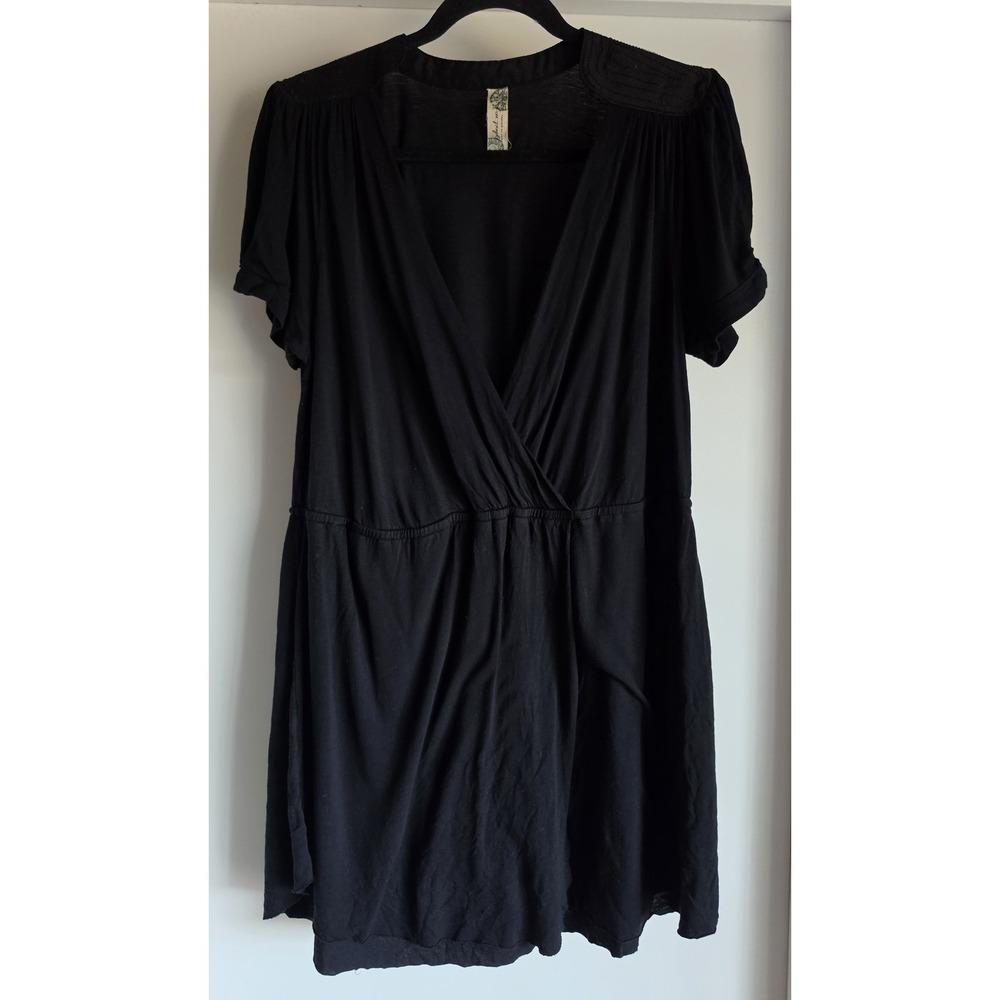 Free People Mini Dress Black Short Sleeve V-Neck Casual Epaulette